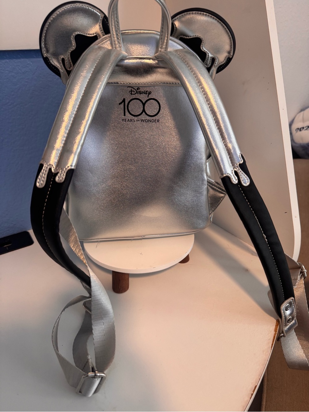 Loungefly Metallic Silver Minnie Ear Mini Backpack 100 years of Disney edition - Picture 8 of 11